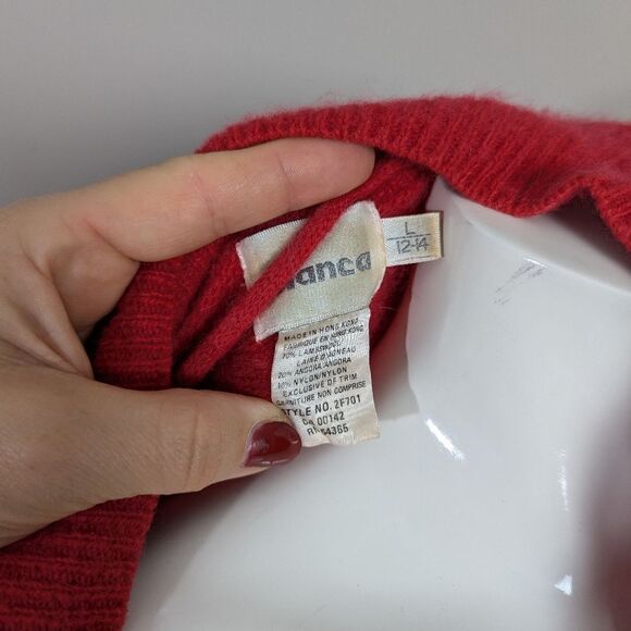 Vintage lambswool angora 80s sweater faux wrap beaded size L. - Picture 5 of 7